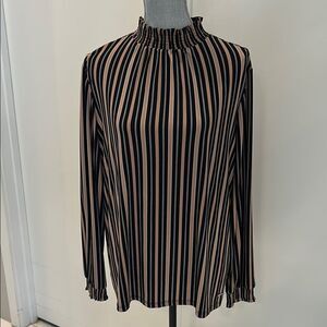 Anne Klein Black and Tan Ruffled Long Sleeve Blouse